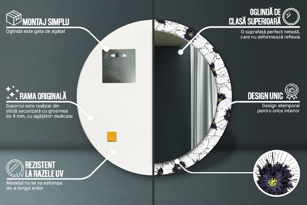 Zloženie lineárnych kvetov Okrúhle dekoračné zrkadlo na stenu