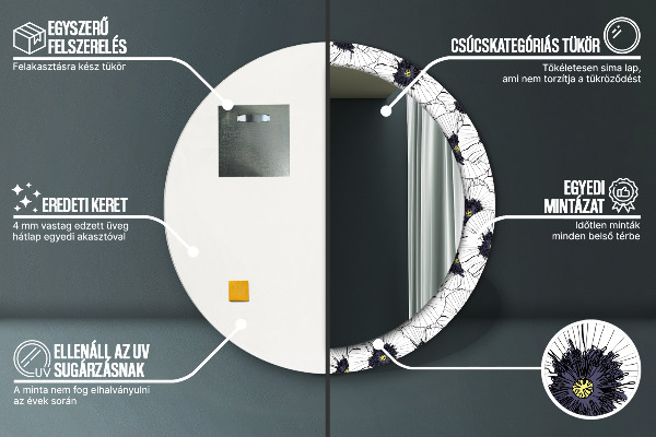 Zloženie lineárnych kvetov Okrúhle dekoračné zrkadlo na stenu