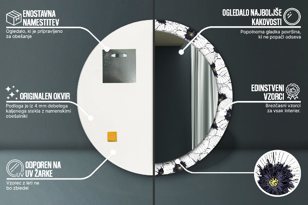 Zloženie lineárnych kvetov Okrúhle dekoračné zrkadlo na stenu