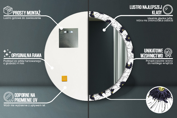 Zloženie lineárnych kvetov Okrúhle dekoračné zrkadlo na stenu