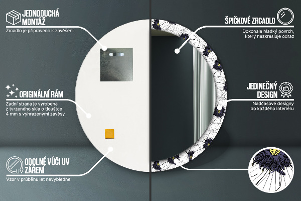 Zloženie lineárnych kvetov Okrúhle dekoračné zrkadlo na stenu