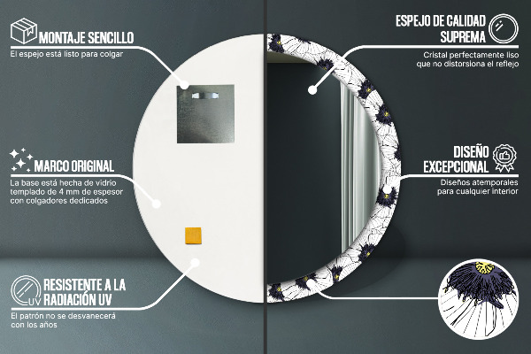Zloženie lineárnych kvetov Okrúhle dekoračné zrkadlo na stenu