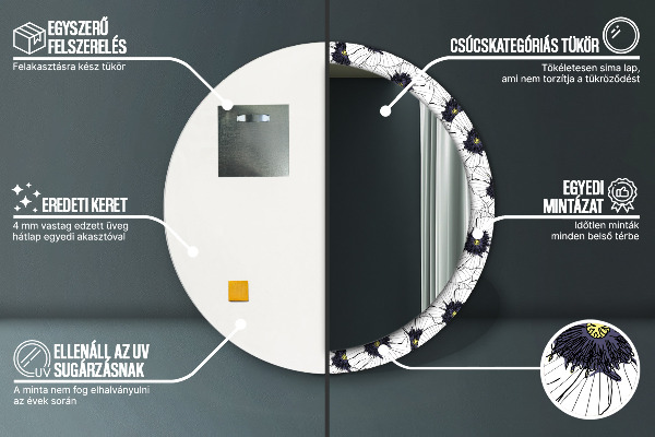 Zloženie lineárnych kvetov Okrúhle dekoračné zrkadlo na stenu