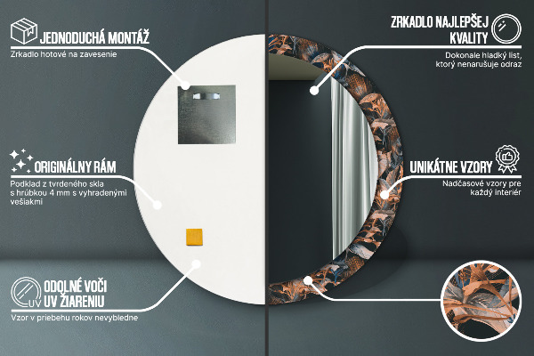 Tmavé tropické listy Okrúhle dekoračné zrkadlo