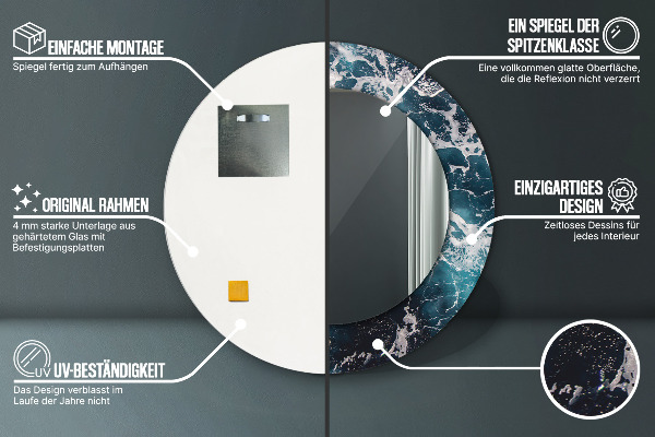 Turbulentné more Okrúhle dekoračné zrkadlo