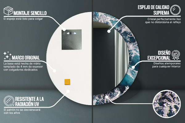 Turbulentné more Okrúhle dekoračné zrkadlo