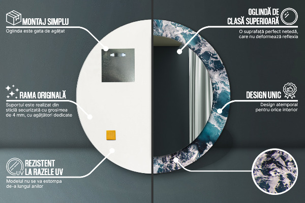 Turbulentné more Okrúhle dekoračné zrkadlo