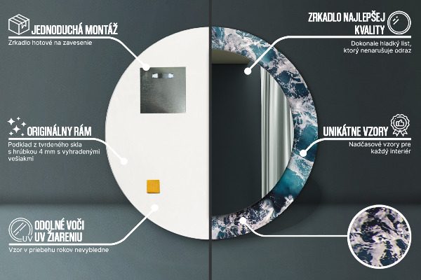 Turbulentné more Okrúhle dekoračné zrkadlo