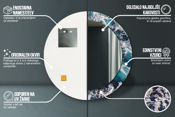 Turbulentné more Okrúhle dekoračné zrkadlo