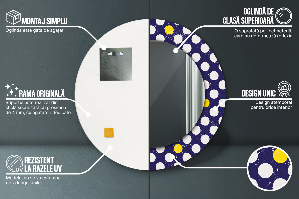 Retro bodky Okrúhle dekoračné zrkadlo na stenu