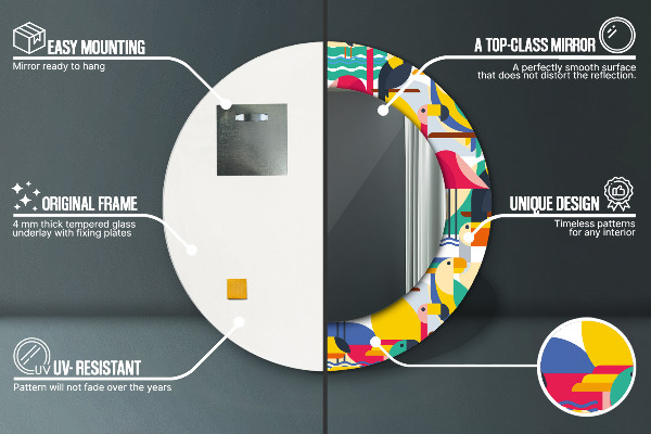 Geometrické tropické vtáky Okrúhle dekoračné zrkadlo