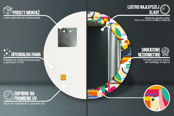 Geometrické tropické vtáky Okrúhle dekoračné zrkadlo