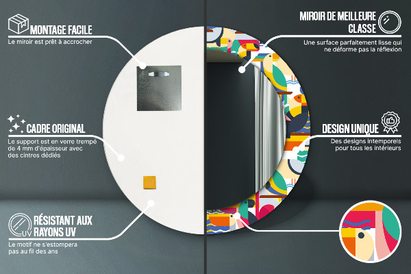 Geometrické tropické vtáky Okrúhle dekoračné zrkadlo