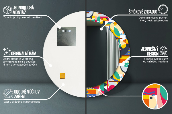 Geometrické tropické vtáky Okrúhle dekoračné zrkadlo
