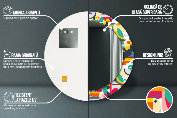 Geometrické tropické vtáky Okrúhle dekoračné zrkadlo