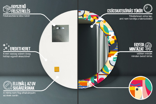 Geometrické tropické vtáky Okrúhle dekoračné zrkadlo