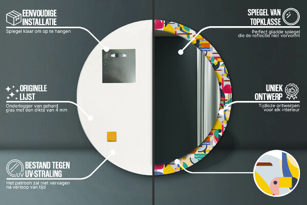 Geometrické tropické vtáky Okrúhle dekoračné zrkadlo