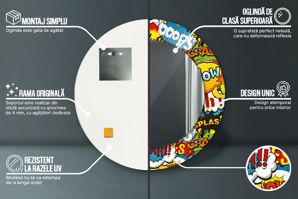 Komiksový štýl Okrúhle dekoračné zrkadlo