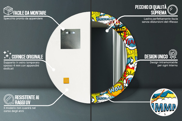 Komiksový štýl Okrúhle dekoračné zrkadlo