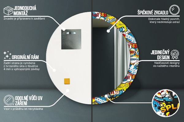 Komiksový štýl Okrúhle dekoračné zrkadlo