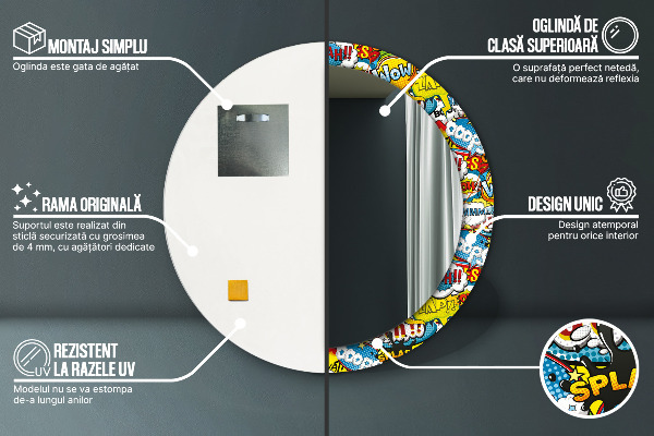 Komiksový štýl Okrúhle dekoračné zrkadlo