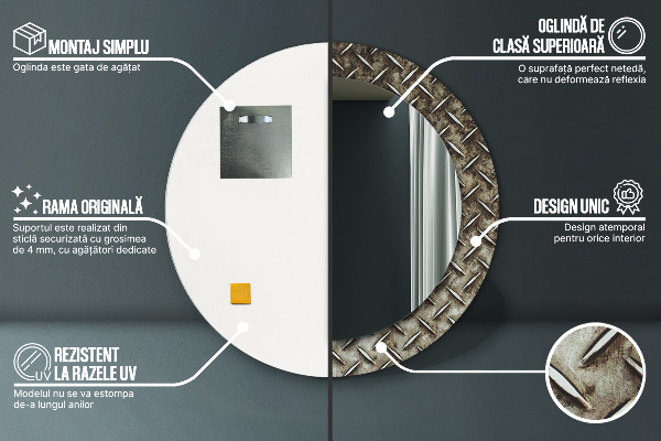 Oceľová textúra Okrúhle zrkadlo s motívom