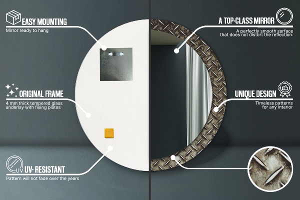 Oceľová textúra Okrúhle zrkadlo s motívom