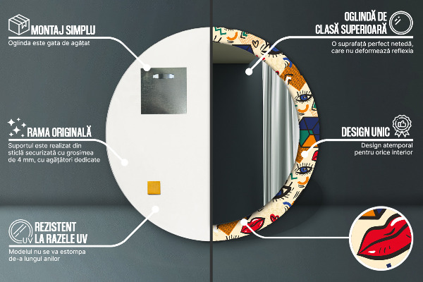 Štýl pop umenia Okrúhle zrkadlo s motívom