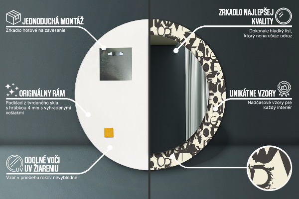 Abstraktná typografia Okrúhle dekoračné zrkadlo