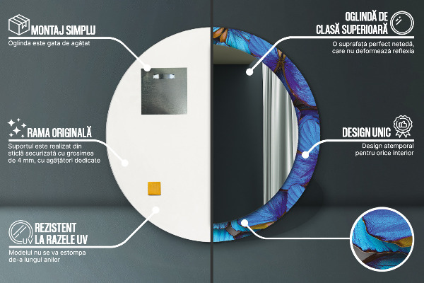 Modrý a zelený motýľ Okrúhle dekoračné zrkadlo na stenu