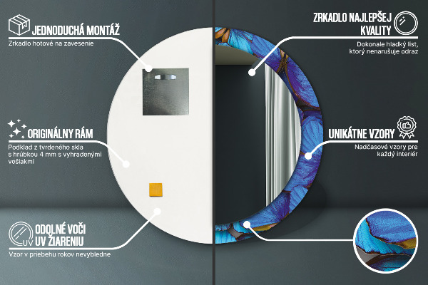 Modrý a zelený motýľ Okrúhle dekoračné zrkadlo na stenu