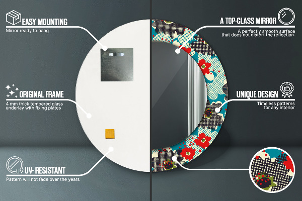 Retro kvety vzor Okrúhle zrkadlo s motívom