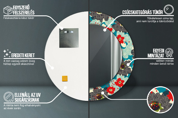 Retro kvety vzor Okrúhle zrkadlo s motívom