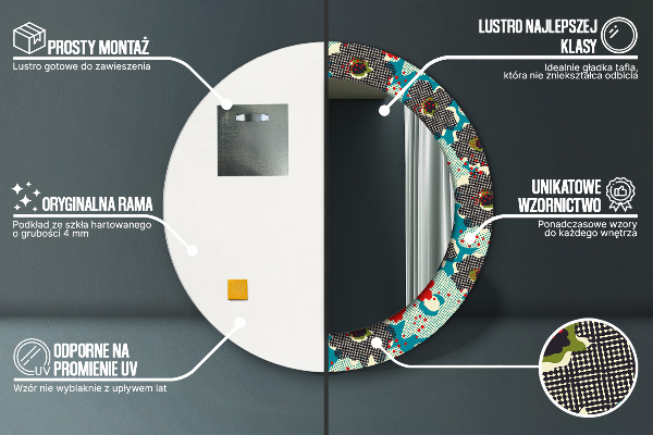 Retro kvety vzor Okrúhle zrkadlo s motívom