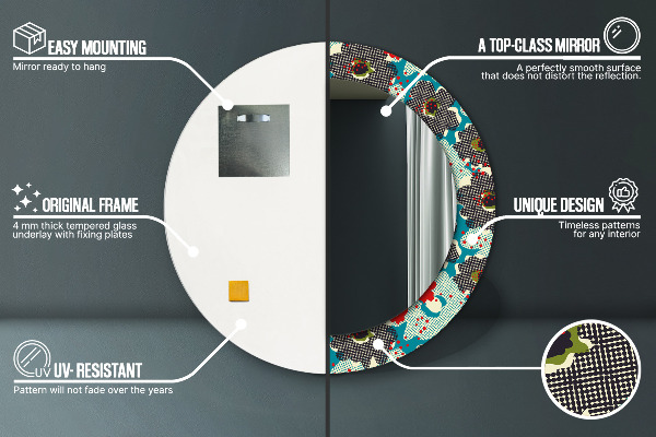 Retro kvety vzor Okrúhle zrkadlo s motívom