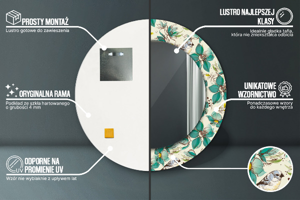 Kvety a vtáky Okrúhle zrkadlo s motívom