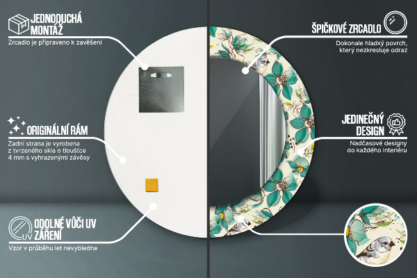 Kvety a vtáky Okrúhle zrkadlo s motívom