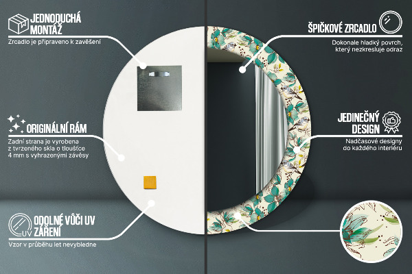 Kvety a vtáky Okrúhle zrkadlo s motívom