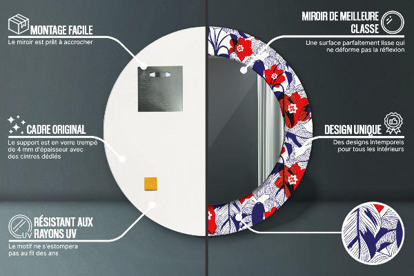 Filodendron a červené kvety Okrúhle zrkadlo s motívom