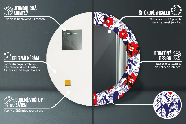 Filodendron a červené kvety Okrúhle zrkadlo s motívom