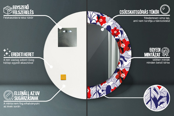 Filodendron a červené kvety Okrúhle zrkadlo s motívom