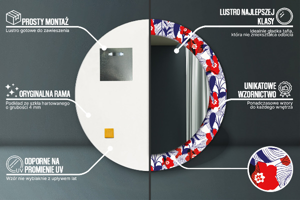 Filodendron a červené kvety Okrúhle zrkadlo s motívom