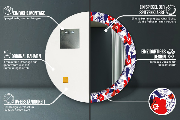 Filodendron a červené kvety Okrúhle zrkadlo s motívom