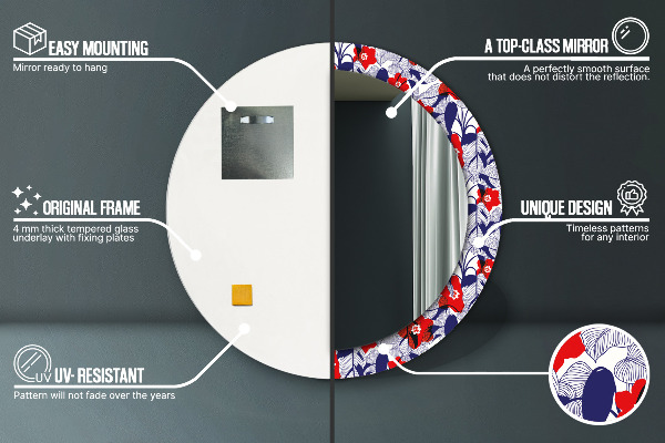 Filodendron a červené kvety Okrúhle zrkadlo s motívom