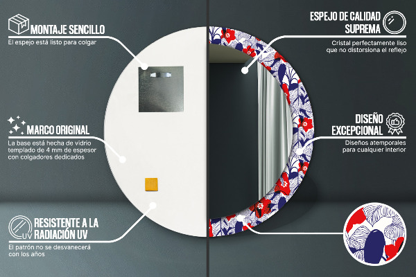 Filodendron a červené kvety Okrúhle zrkadlo s motívom