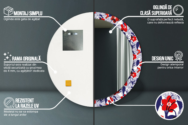 Filodendron a červené kvety Okrúhle zrkadlo s motívom