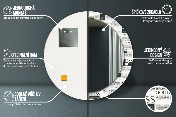 Vzor z novín Okrúhle dekoračné zrkadlo na stenu
