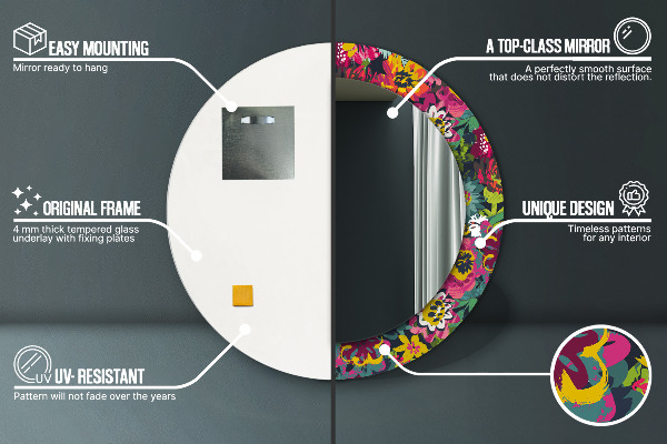 Ručne maľované kvety Okrúhle dekoračné zrkadlo