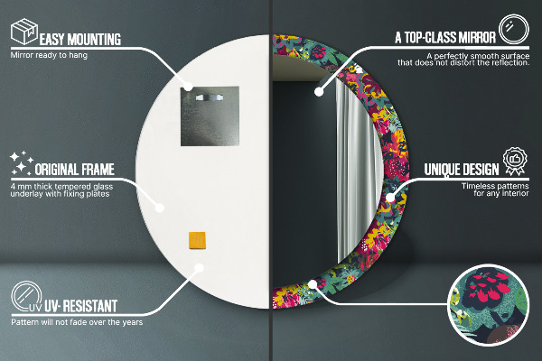 Ručne maľované kvety Okrúhle dekoračné zrkadlo