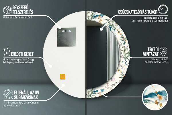 Kvety Okrúhle dekoračné zrkadlo